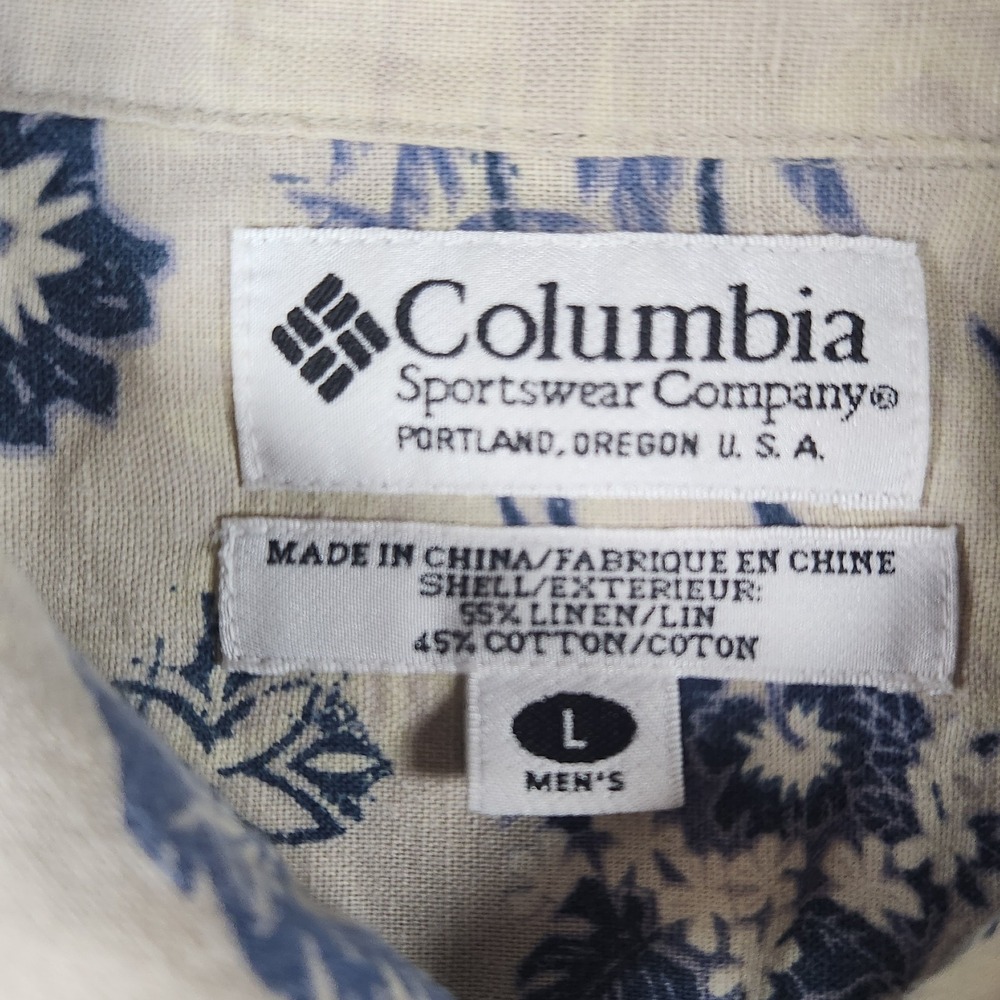 Columbia Sportswear‎ Shirt Men's L Short Sleeve Marlin Fish Floral Linen Button - Picture 3 of 7